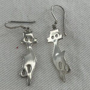 ND 925 Sterling Silver Cat pierced earrings Vintage